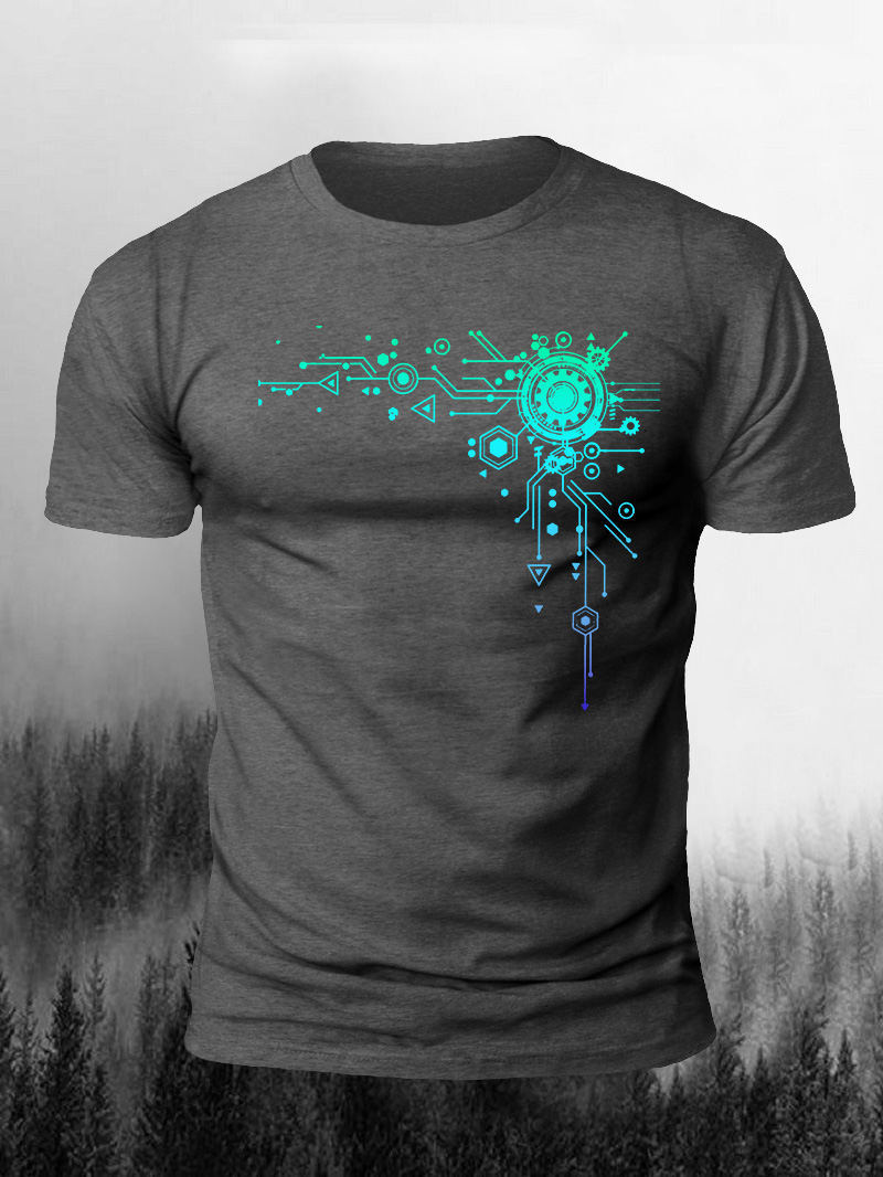 Men's Blue Tech Element Print T-Shirt
