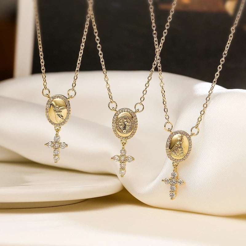 Niche Personality Copper Plating 18K Gold Zircon Cross Pendant Necklace Women's Fashion Simple Clavicle Chain