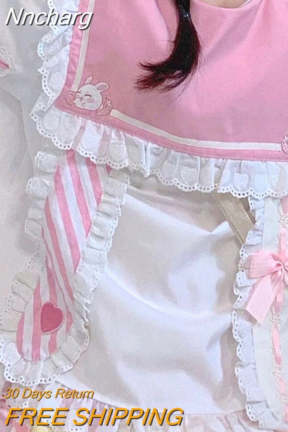 Nncharge Sailor Collar Lolita Style Kawaii Sweet Pink Long Sleeve Shirts Lace Patchwork Ruffles Camisa Women Japanese Rabbit Ear Y2k