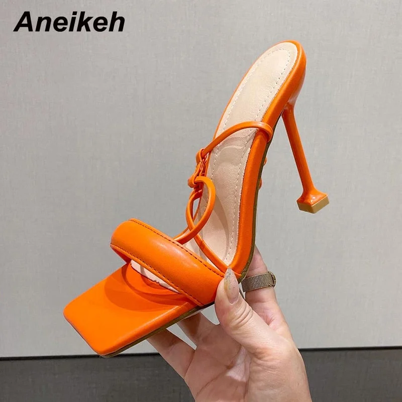 Aneikeh NEW Sexy Cross-Tied GREEN WOVEN PADDED STRAP LACE UP HEELS Sandal Thin Heels High Shoes For Women 2022 Sandals 35-42