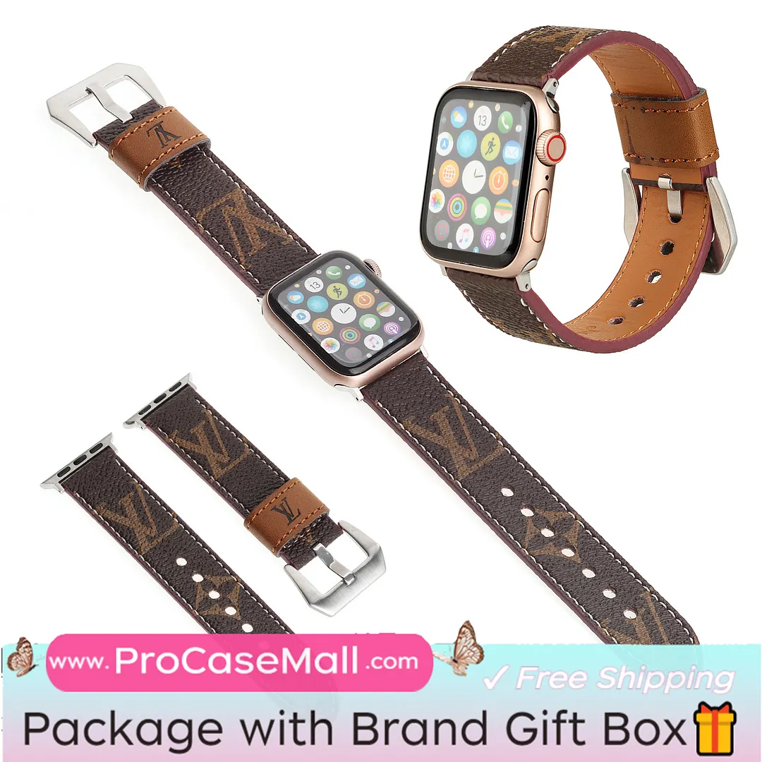 LV Genuine Leather Monogram Canvas Apple Watch Strap Checkerboard Canvas