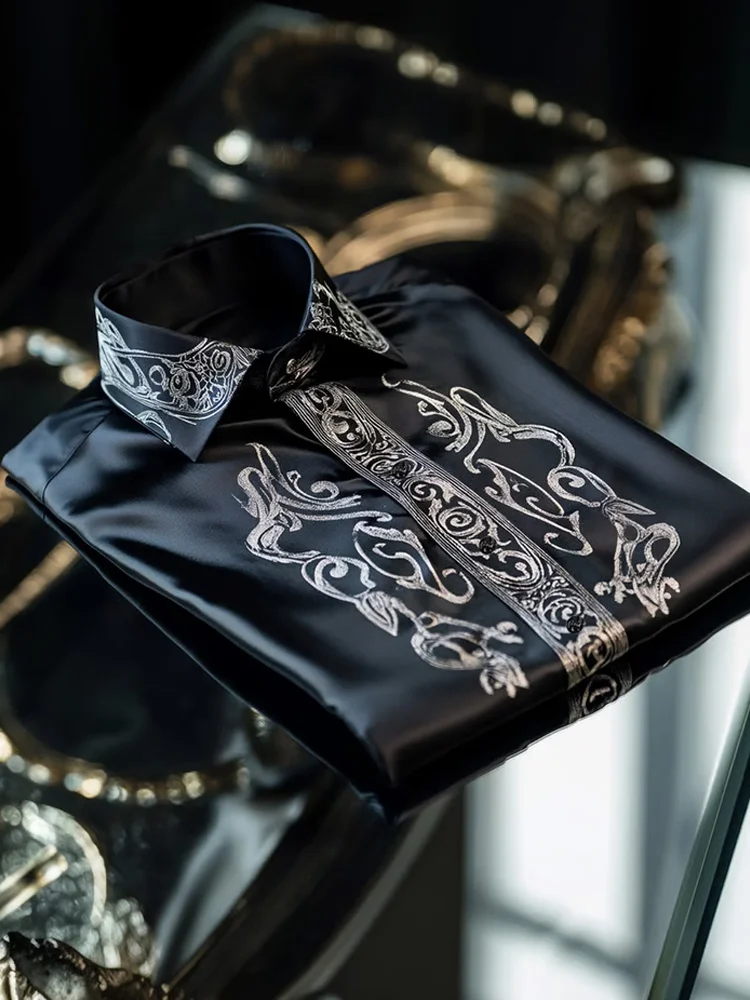 Men's Luxury Satin Long Sleeve Button Down Shirt