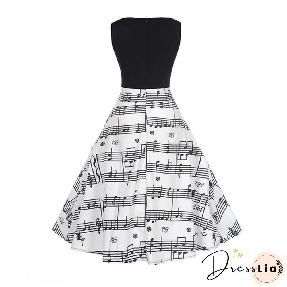 Women Vintage Printing Bodycon Sleeveless Casual Evening Party Prom Swing Dress ( Size: S - XXL )