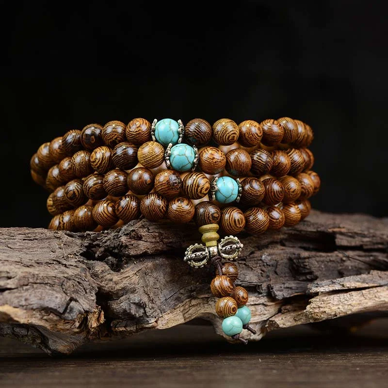 108 Beads Natural Black Rosewood Ebony Wenge Wood Necklace Bracelet Mala