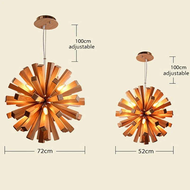 Nordic Wood Chandelier Dandelion-Shaped Pendants Lights For Bedroom