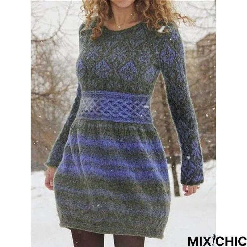 Women's Long Sleeve Printed Knit Casual Dress