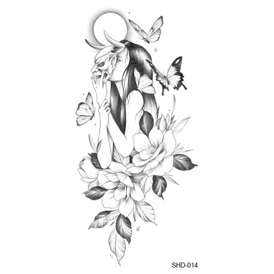 Waterproof Temporary Tattoo Black Sketchs Flowers Animal Tattoo Stickers Flash Fake Body Tattoos for Women tatuajes temporales