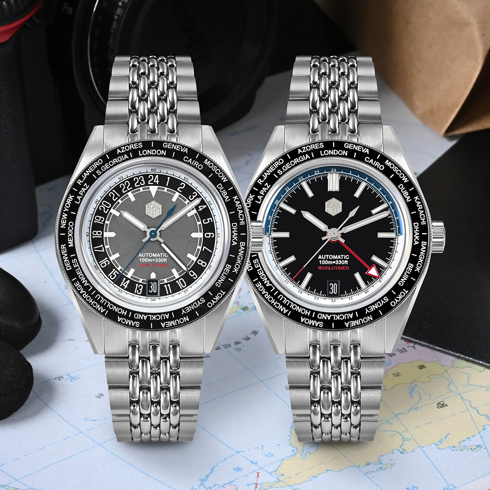 New Arrivals! San Martin New Original Design World Timer Watch NH34 GMT Travelers Watches SN0116.San Martin Watch San Martin Official Authorized StoreSan Martin Watches