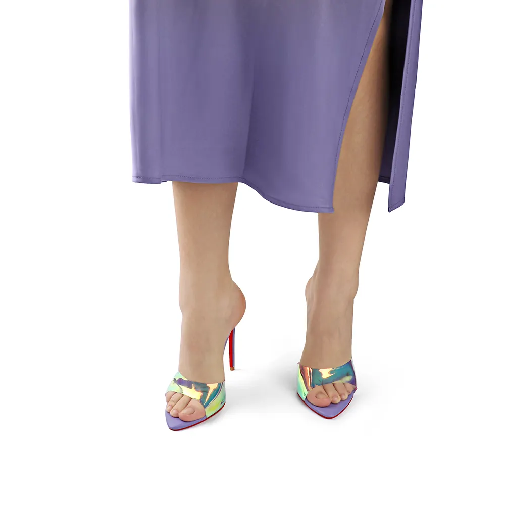 120mm/100mm Women's Sandals Strap Pointed Toe Stitching Mules Red Bottom Heels