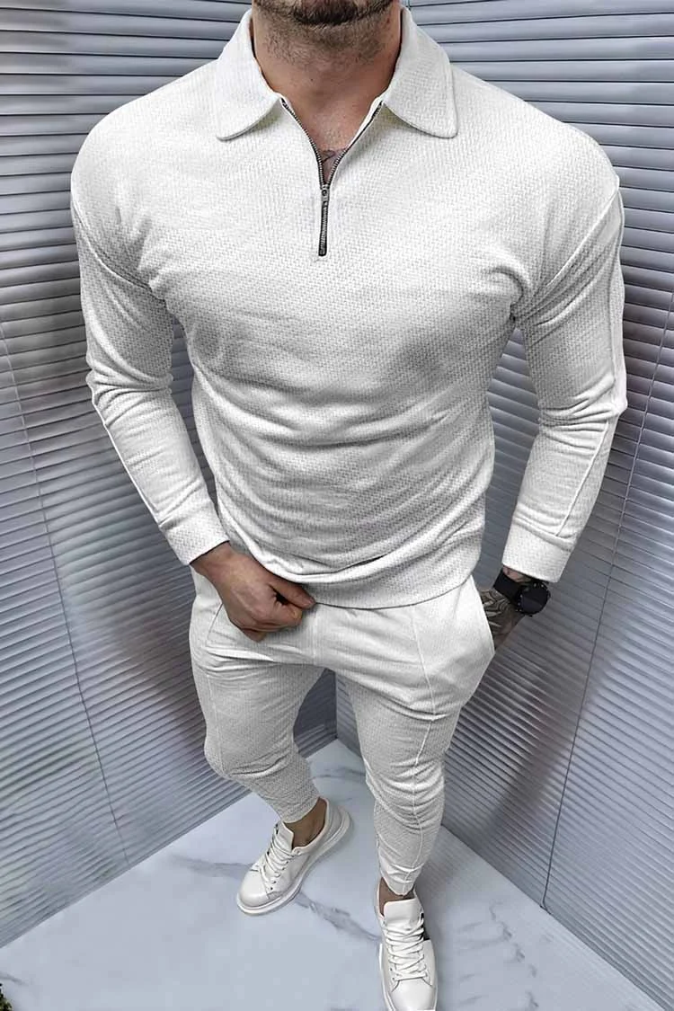 Fashion White Polo Shirt And Pants Co-Ord