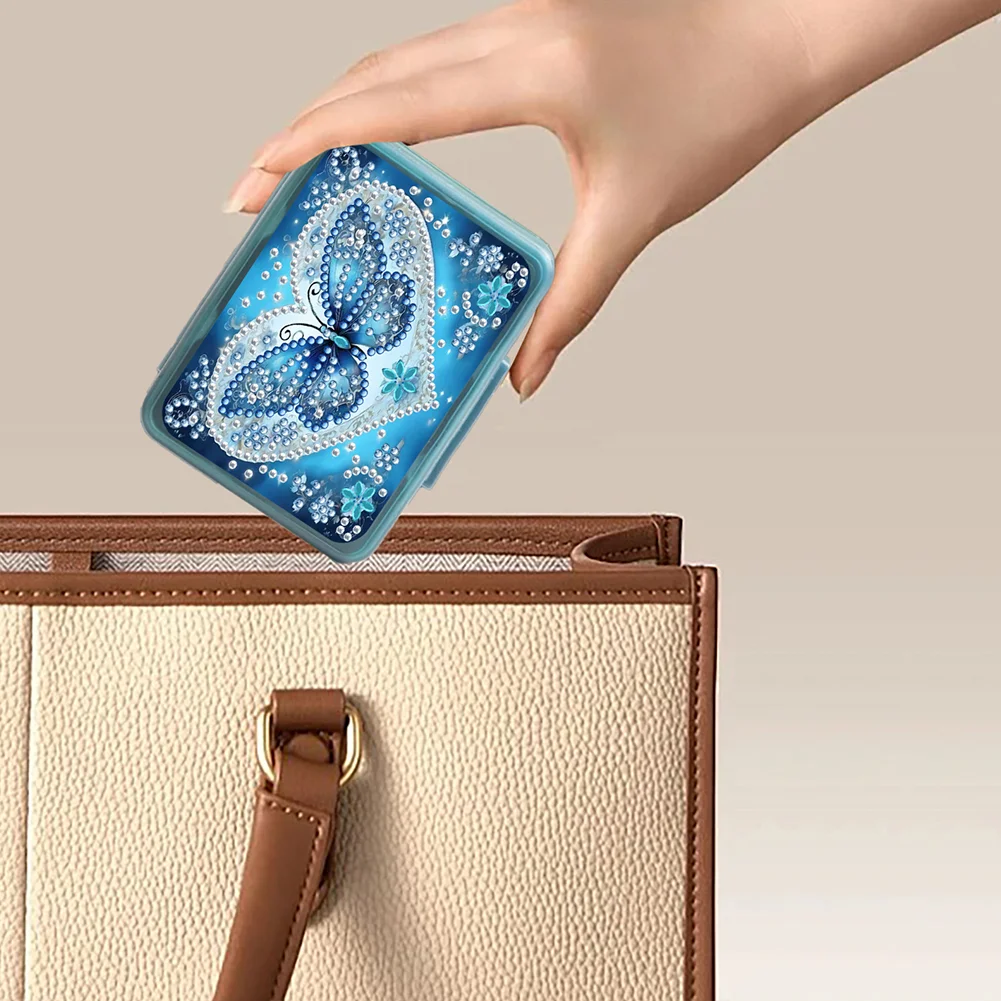 Butterfly Rhinestones Pill Storage Box Diamond Painting Pill Case for Art Craft