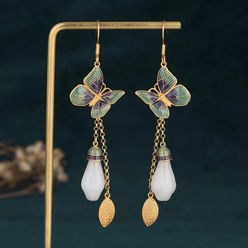 FengShui White Jade Fortune Earrings