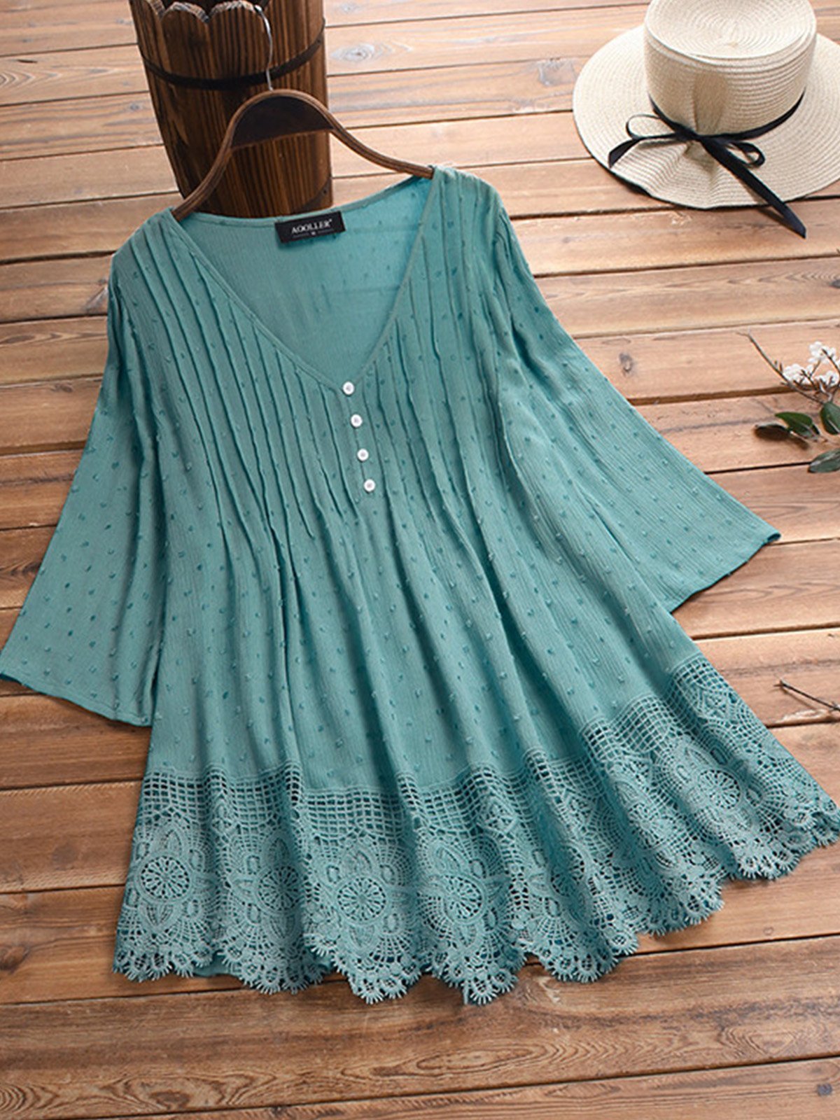 Women Casual Lace Cutout Tops Tunic Blouse Shirt