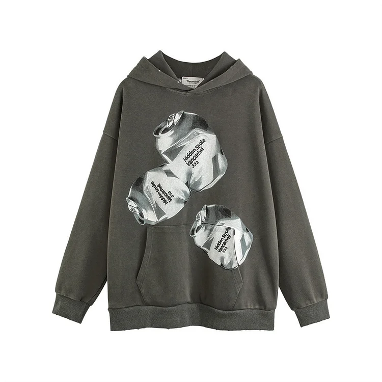 Men Hoodie Washed and Worn Hooded Sweater Men Printed Long-Sleeved Top Autumn and Winter