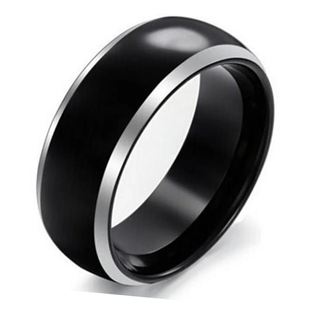 6MM 8MM Black Full Arc Tungsten Rings Polished Silver Edge