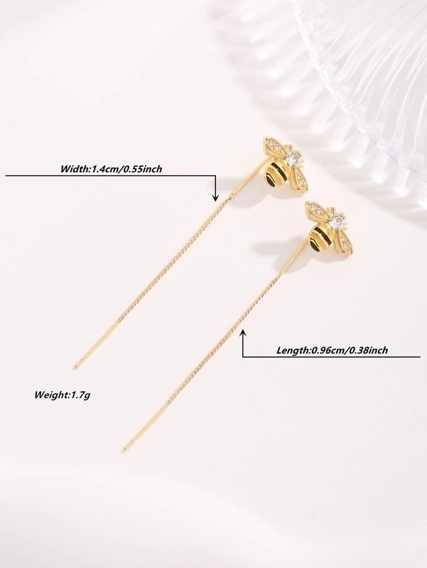 1 Pair Cute Bee Plating Inlay Copper Zircon 18K Gold Plated Earrings