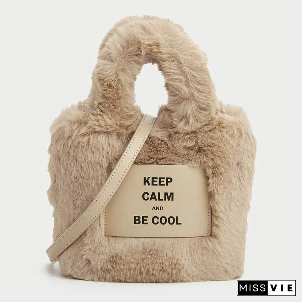 Letter Print Furry Crossbody Bag