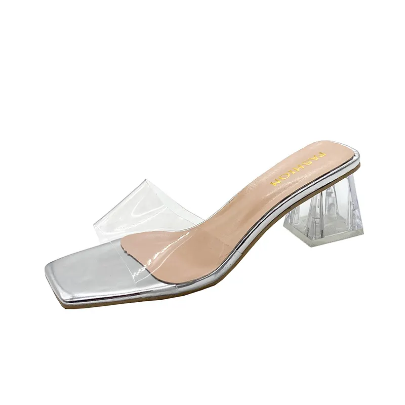 Breakj Breakj Crystal Slippers Women Wear 2025 Summer New Rough High Heels Side Cool Slippers Women Summer Wearing Summer
