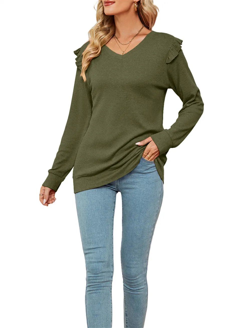 Women's Floral Long Sleeve V-Neck Tops