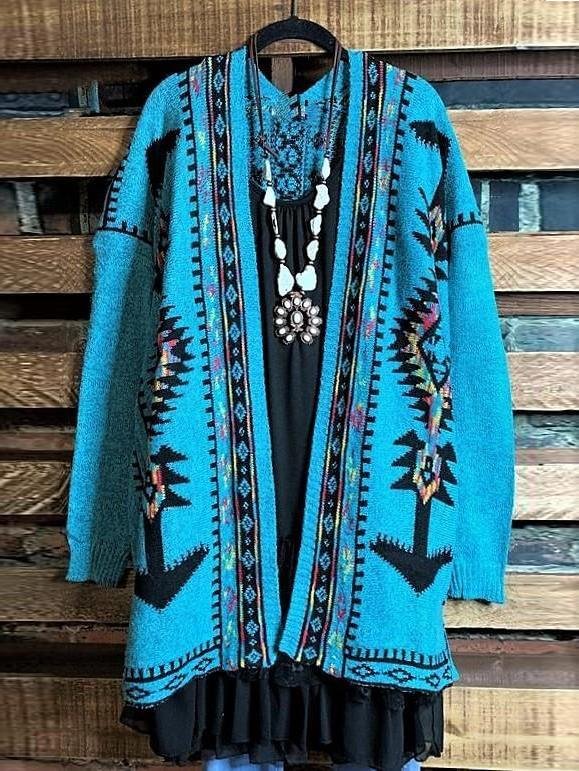 Cactus& Arrow Flying High Cardigan Oversized In Turquoise Mix