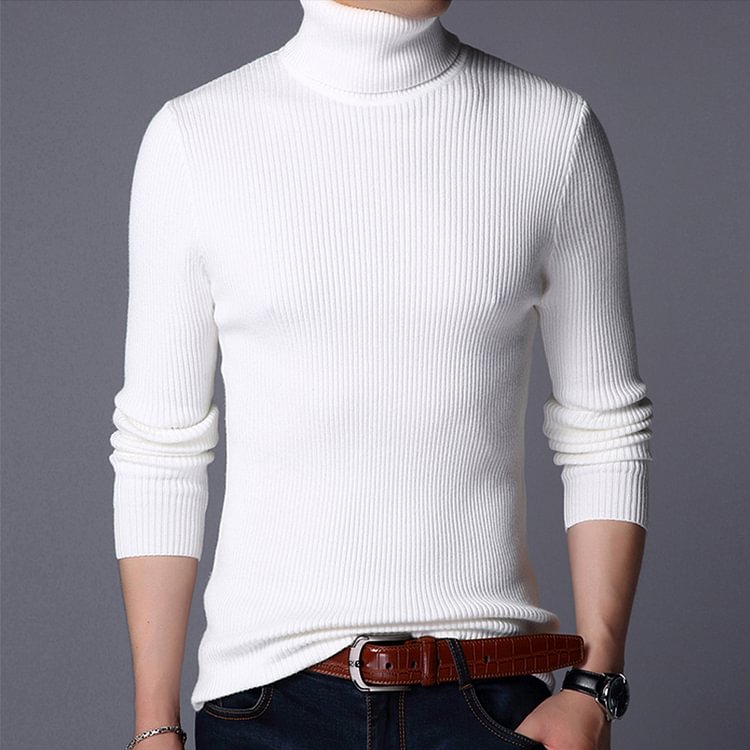 BrosWear Casual Turtleneck Solid Color Sweater