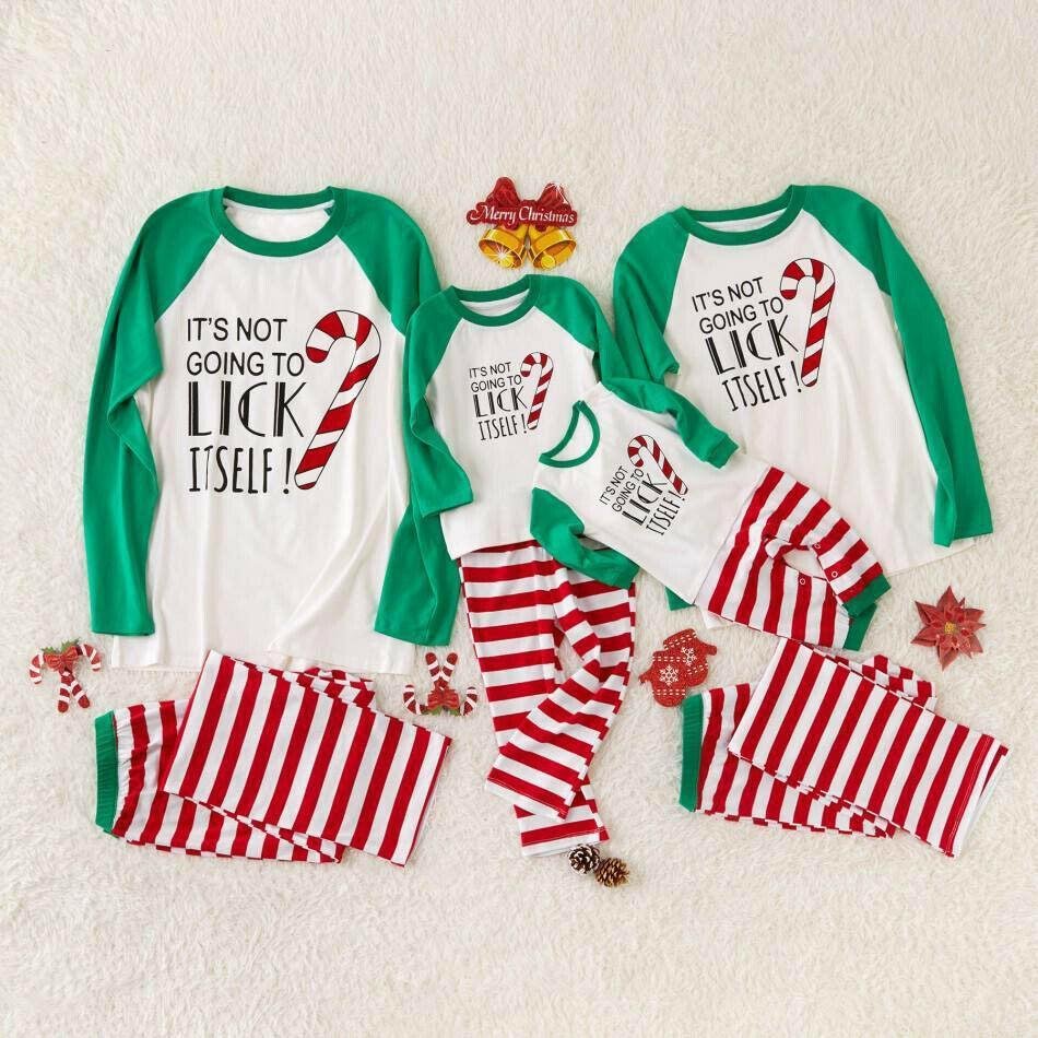 Christmas Long-sleeve Top and Striped Pants Family Matching Pajamas Set