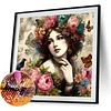 Retro Girl and Flower - Diamond Painting - Full Round Drill (Canvas|40*40cm)