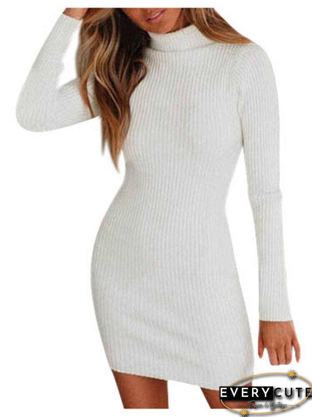 Spring & Autumn New Solid Color Knitted Dress Fashion Commuter Style High Neck Women's Autumn Long Sleeve Loose Top Dress