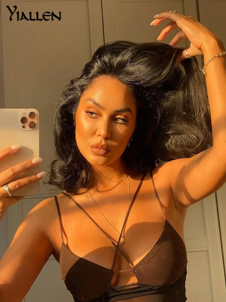 Yiallen Summer Sexy Hollow Out Mesh Camisole Women 2021 New Casual Simple Wild Basic Female Crop Top Streetwear Activewear Hot