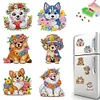 (US Local)6Pcs Acrylic Flower Dog Diamond Painting Refrigerator Magnet Craft Kit