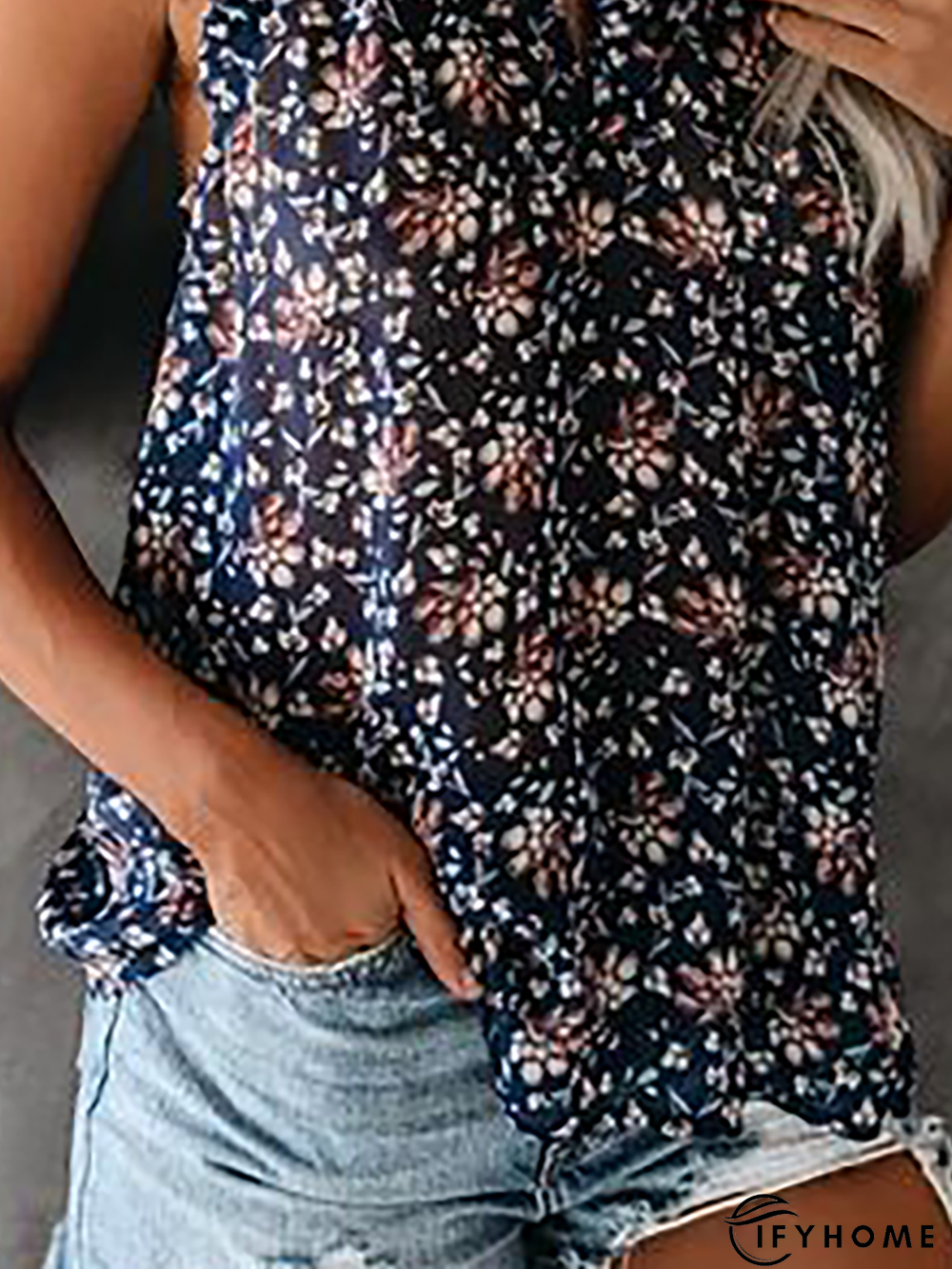 Plus size Sleeveless Floral Boho Tops | IFYHOME