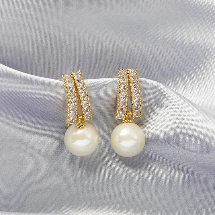 Wedding Gold Zircon Pearl Earrings  Flycurvy [product_label]