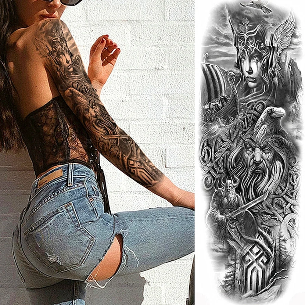 Large Arm Sleeve Tattoo Rose Lion Wolf Waterproof Temporary Tatto Sticker Flower Clock Waist Leg Body Art Full Fake Tatoo Women