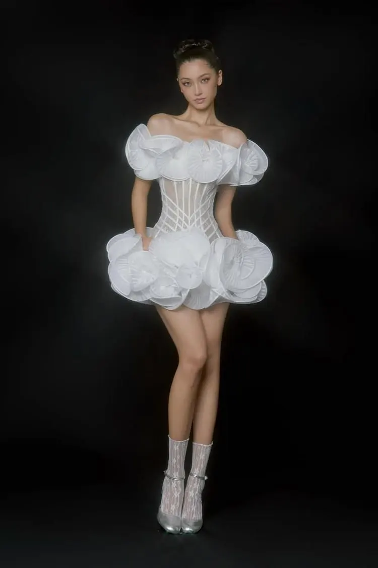 Lussooy Glamorous Sleeveless White Off the Shoulder Homecoming Dress with Ruffles