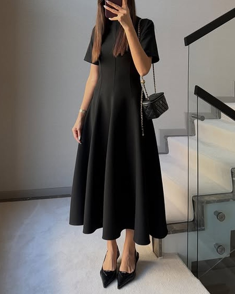 Solid Short Sleeve Dress