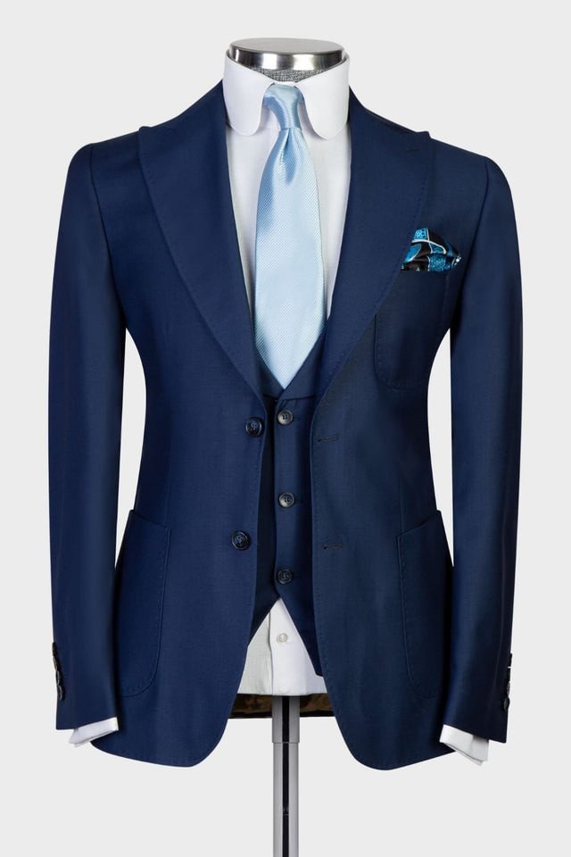 Navy Peaked Lapel New Arrival 3-Pieces Business Men Suits | Ballbellas Ballbellas