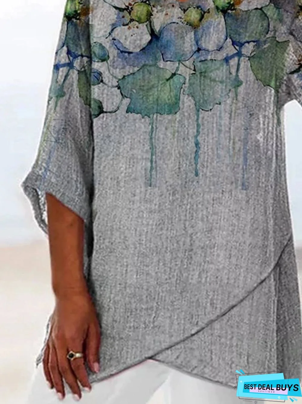 3/4 Sleeve V Neck Printed Casual Tops