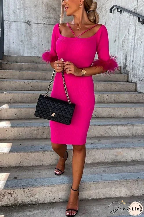 Meridress off Shoulder Half Sleeve Solid Bodycon Dress