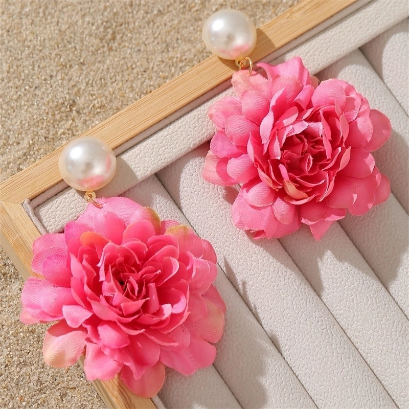 1 Pair Sweet Minimalist Flower Pearl Cloth Drop Earrings