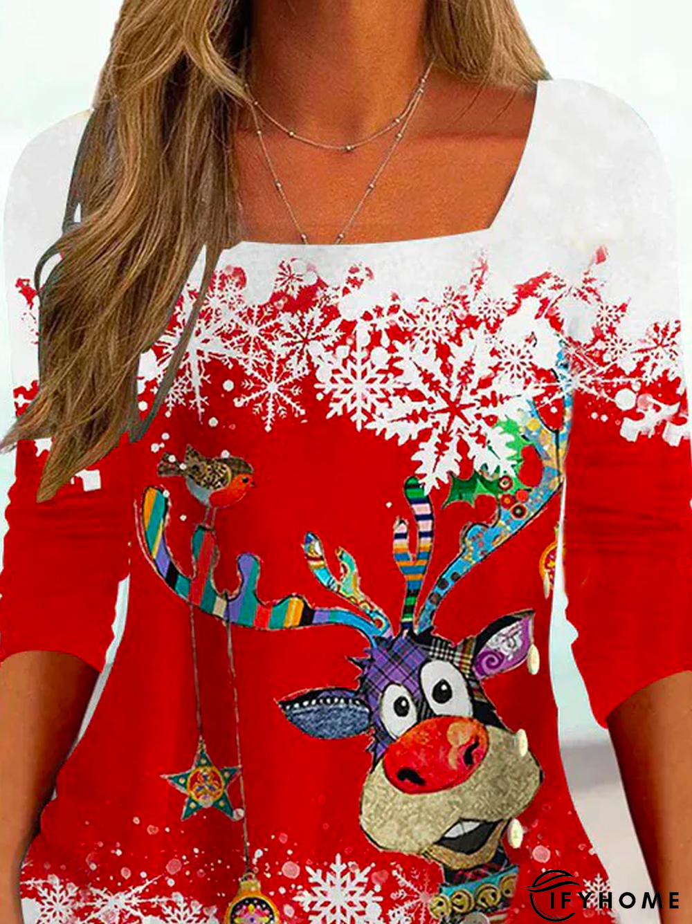 Casual Square Neck Christmas Tunic T-Shirt | IFYHOME