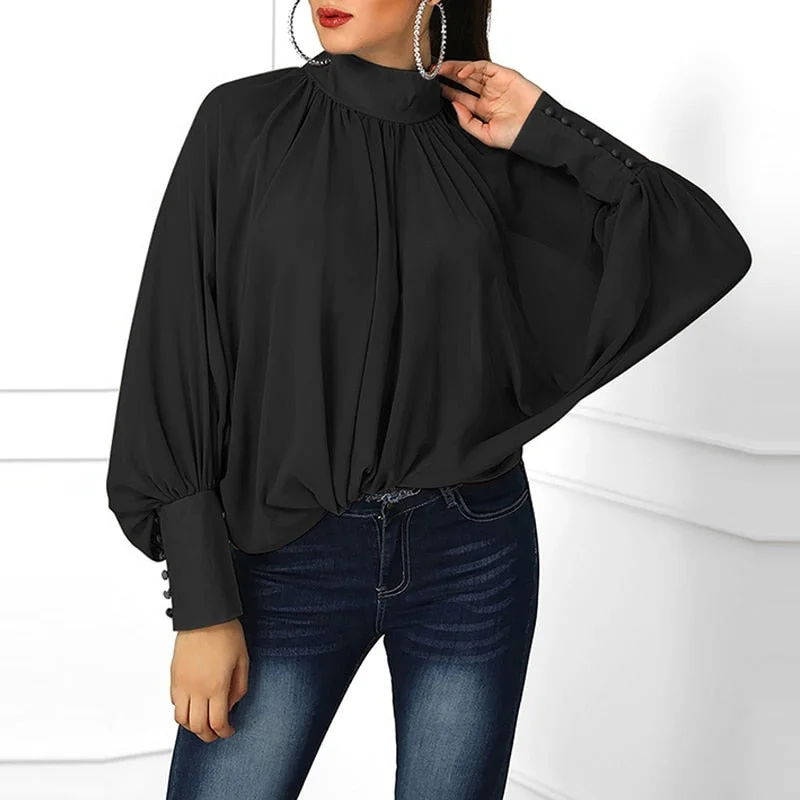 VONDA Sexy Women Blouse Long Lantern Sleeve V Neck Shirt Office Ladies Top 2021 Spring Casual Loose Polyester Blouse