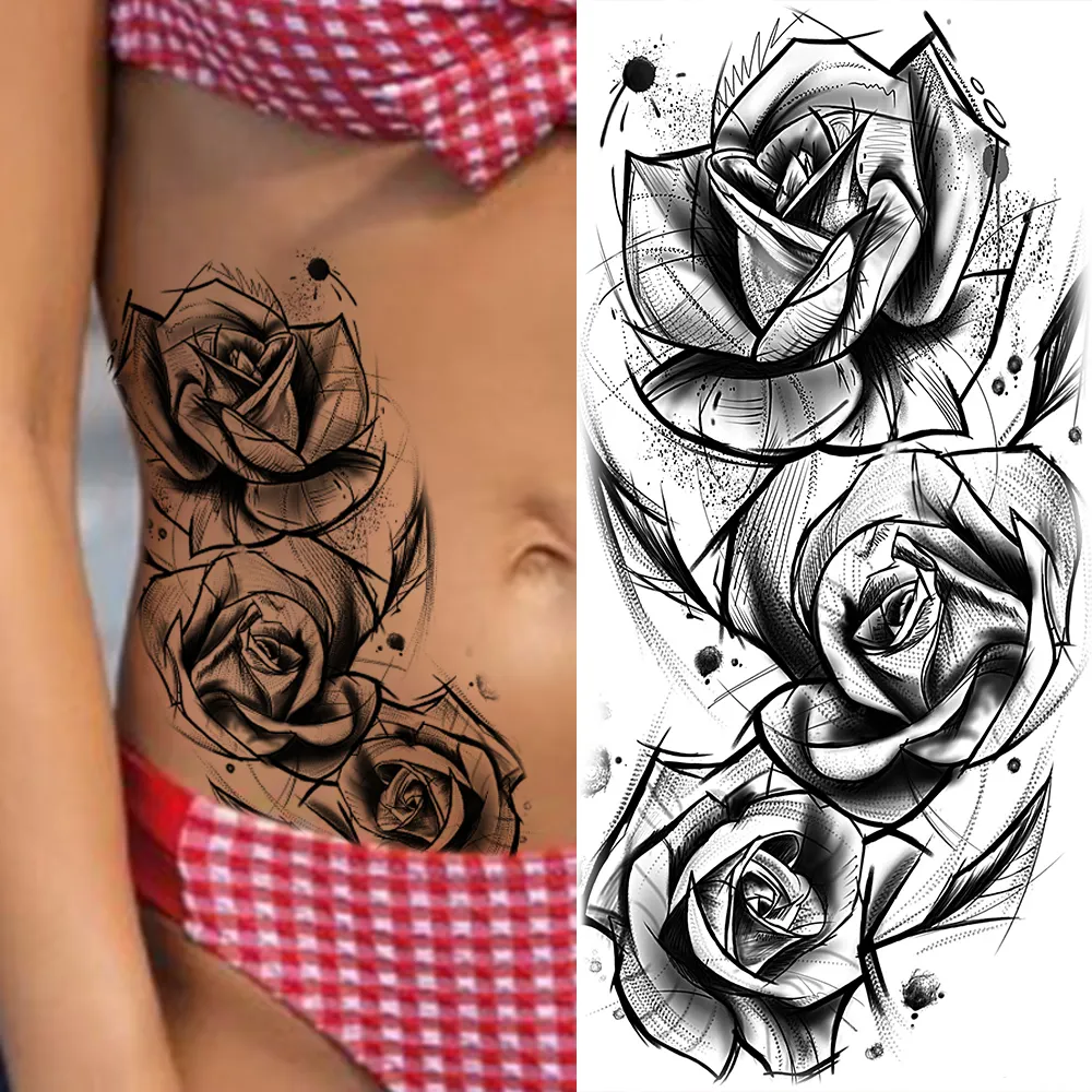 Sdrawing Sunflower Butterfly Temporary Tattoos For Women Adult Rose Flower Moon Fake Tattoo Arm Body Art Decoration Tatoo Paper