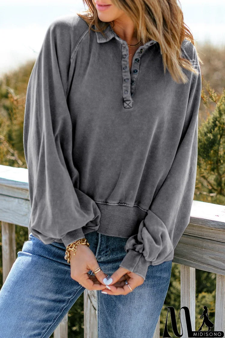 Gray Lantern Sleeve Pullover Sweatshirt