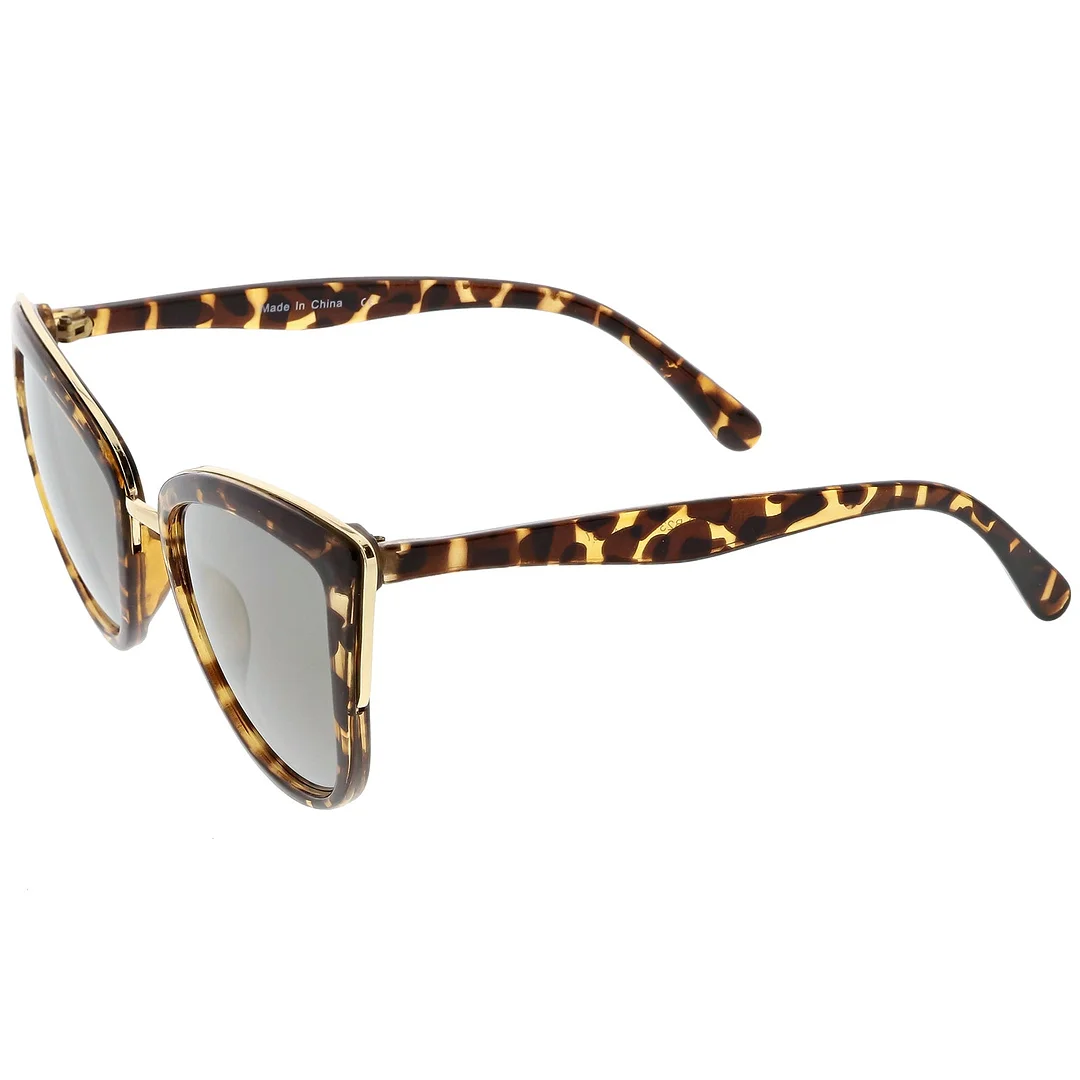 Women's Oversize Cat Eye glasses Metal Trim Colored Mirror Lens 51mm