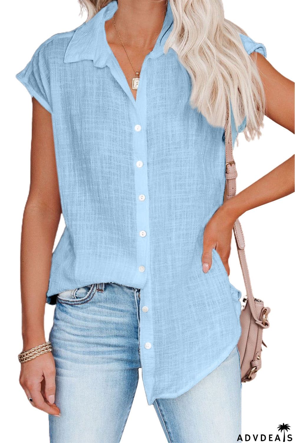 Turn-down Collar Button Front Tank