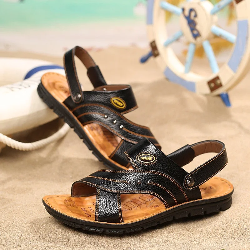 Men's Sandals Men's Summer New  Casual Beach Shoes Leather Fashion Breathable Sandals Tide Mens Roman Sandals  Leather Sandals