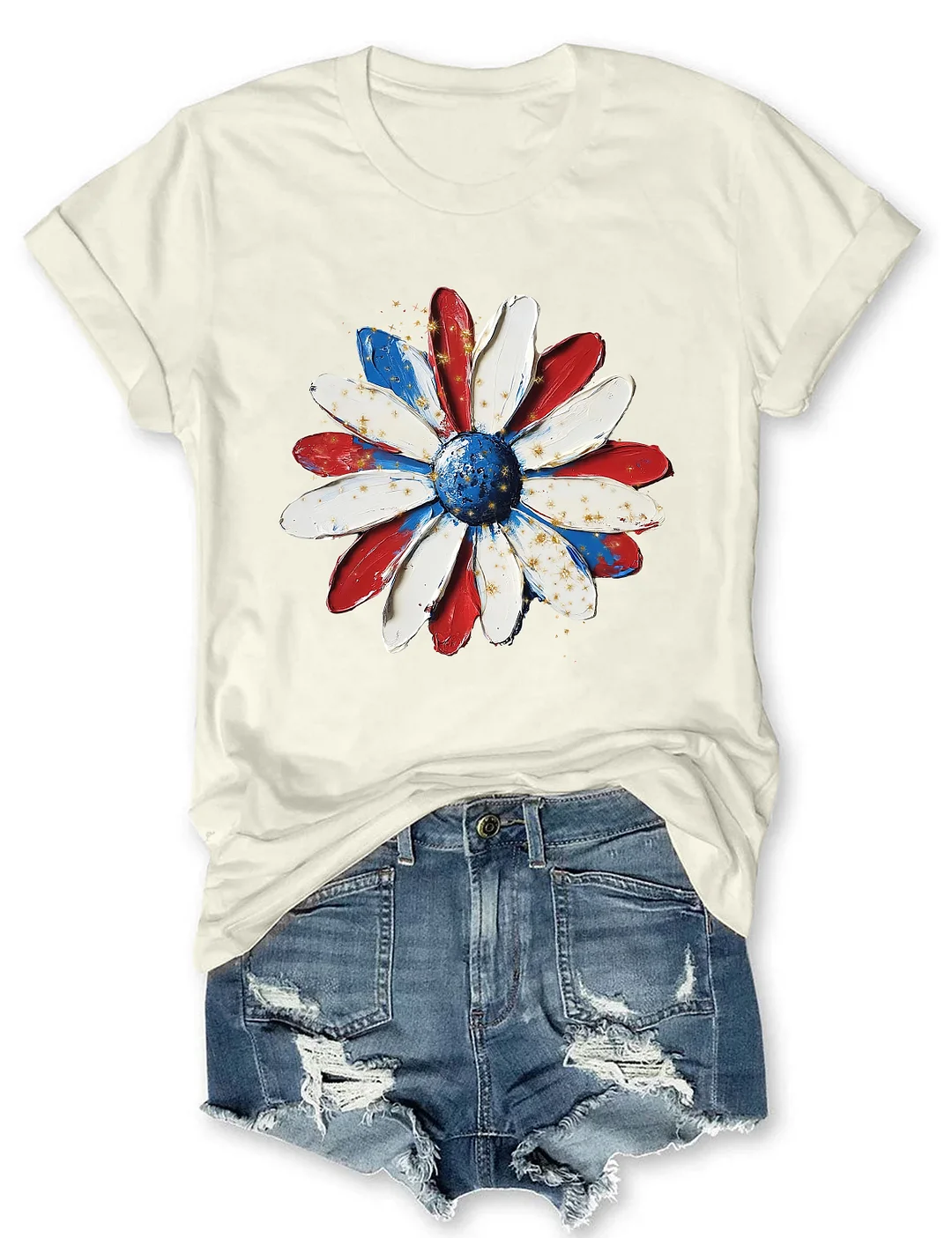 Patriotic Painted Daisy Handpainted T-shirt