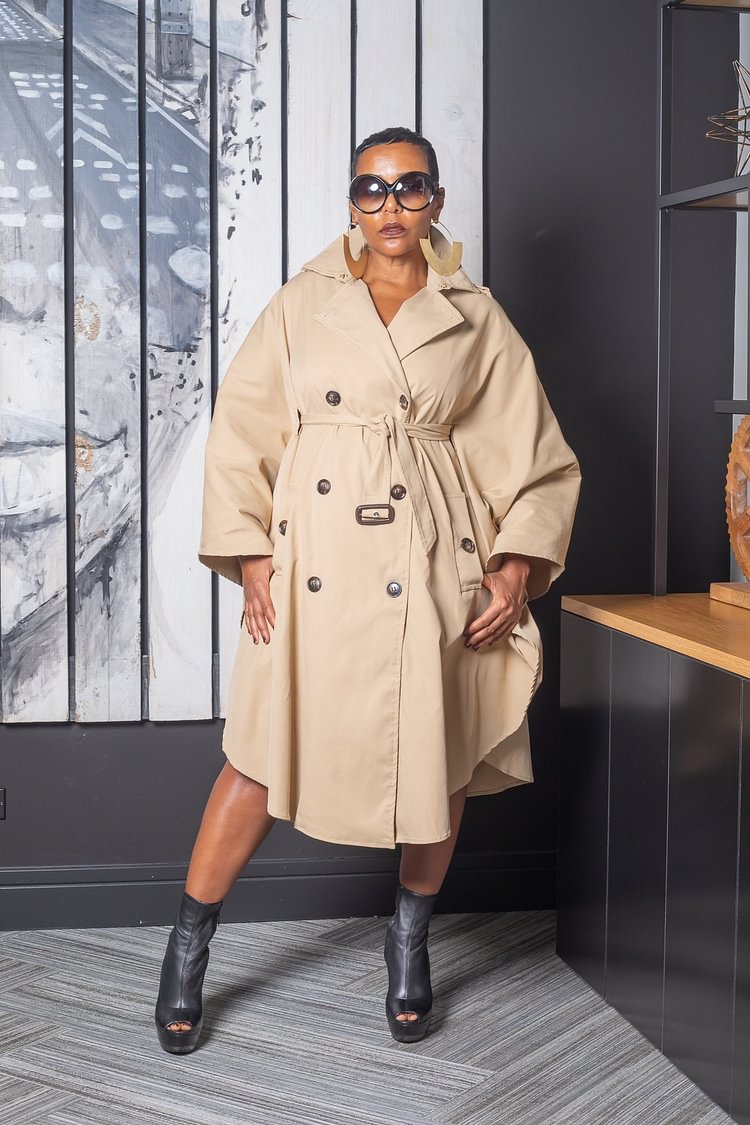 Bat Sleeve Trench Coat Loose Double Breasted Long Outerwear