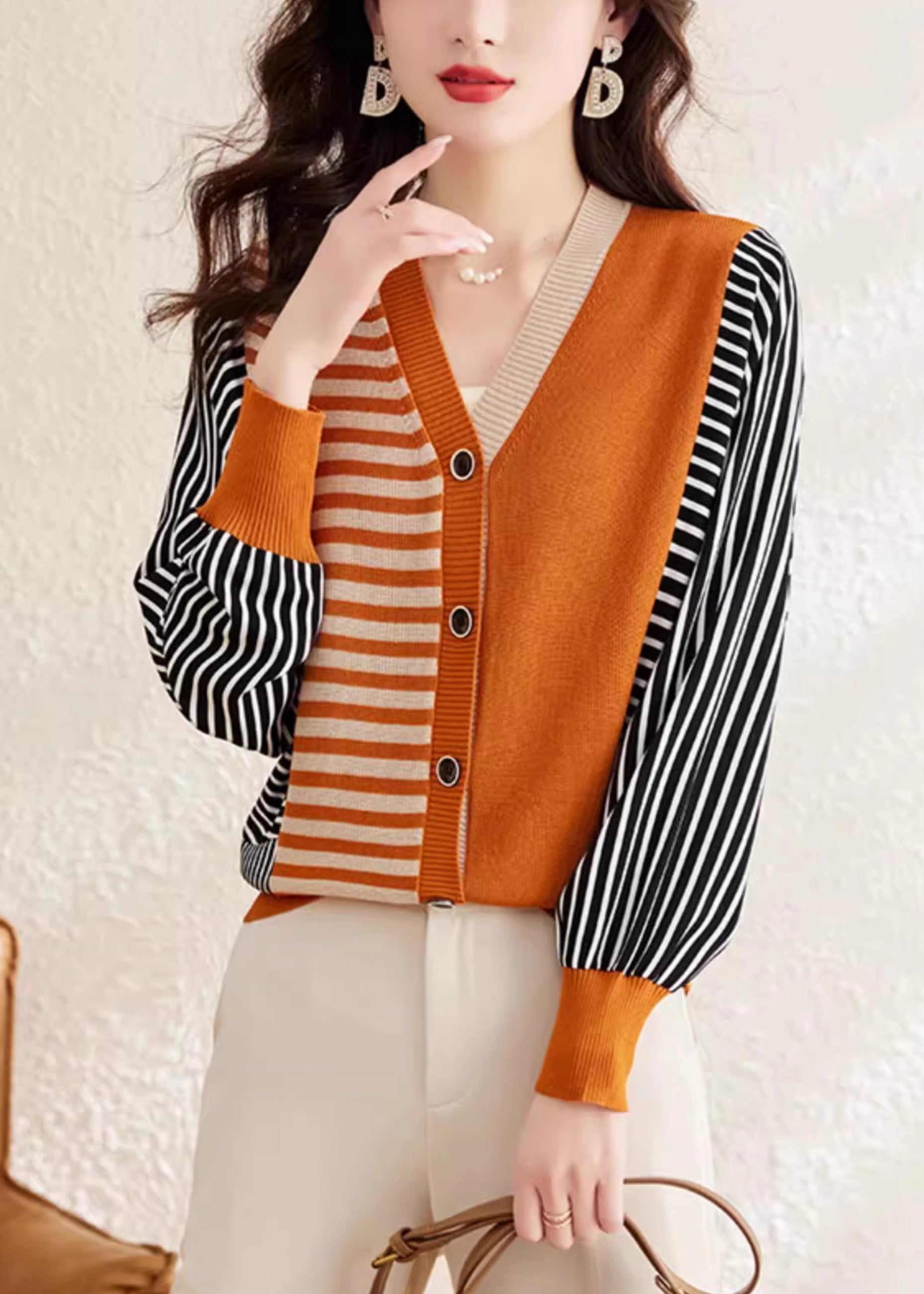 Wonderful V Neck Striped Shirt - Fuchsia/Orange/Lime main image 0