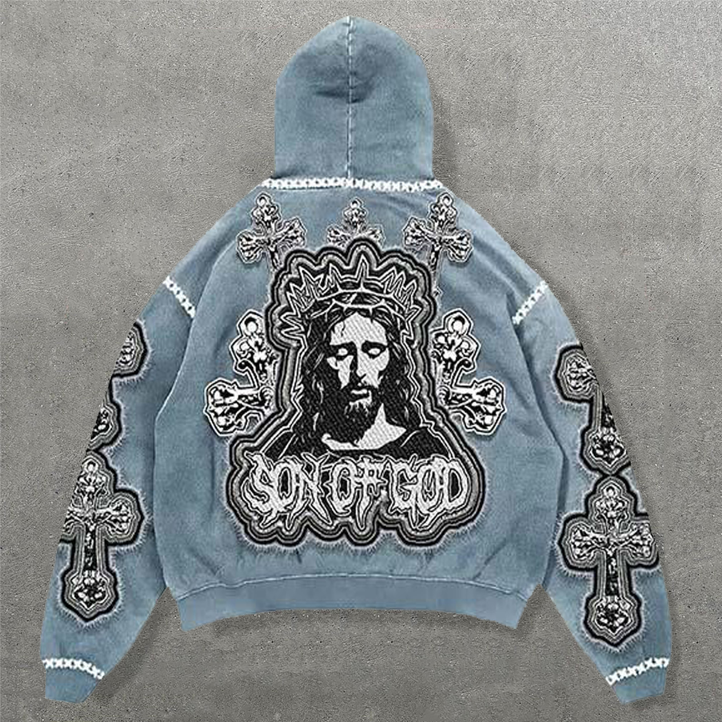 Son Of God Faux Decal Print Long Sleeve Hoodies